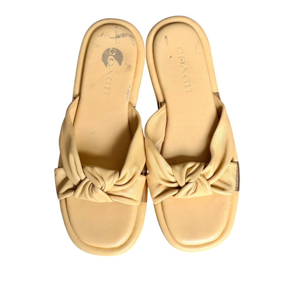 Coach Sandals Womens 9 Yellow Leather Knotted Twist Slide Flat G3944